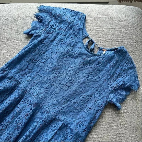 Free People Blue Stardust Lace Short Sleeve Mini Dress XS - Picture 3 of 6